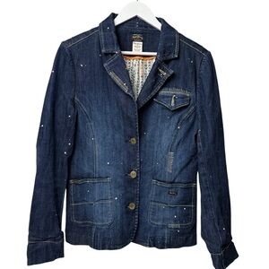 Pepe Jeans Jacket Women M/L London Blazer Denim Blue Lined 3 Button Notch Collar
